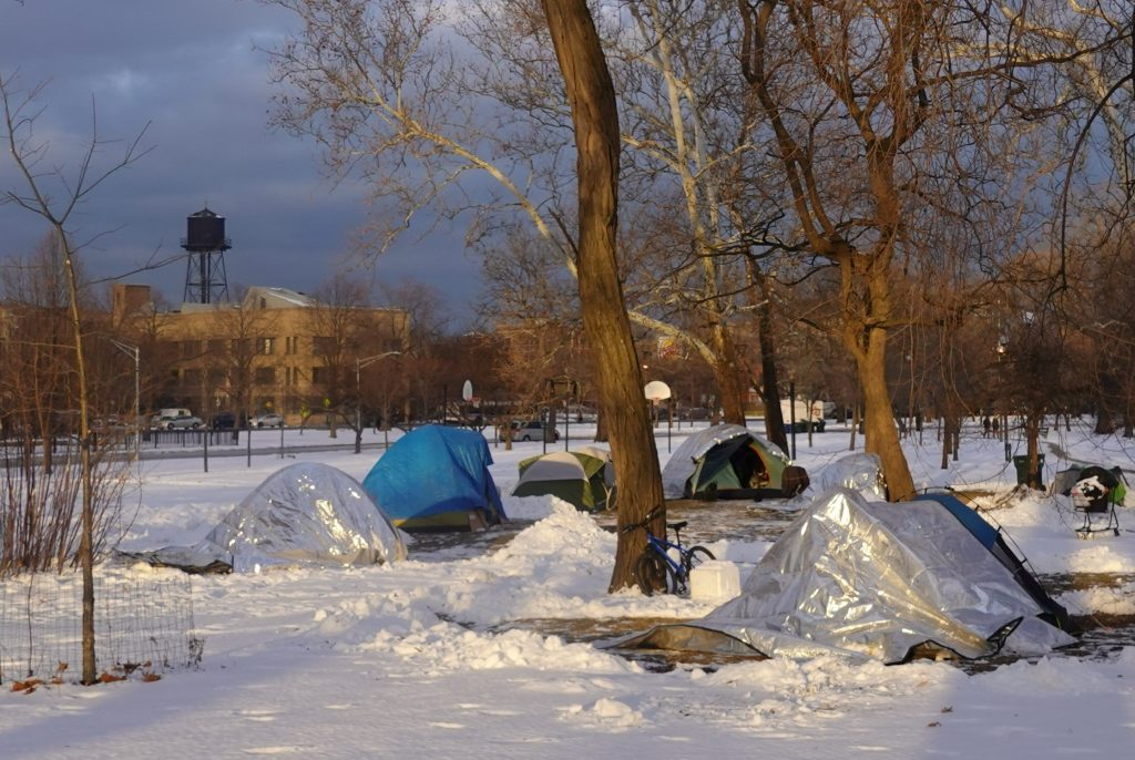 homeless encampment in Humboldt Park
